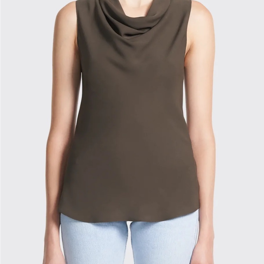 Theory Cowl Neck, Sleevless, Drape Top in Rich Brown
